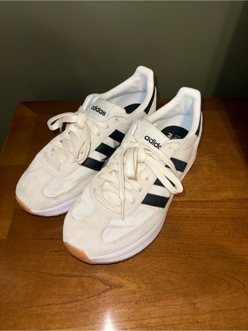 Adidas Women’s Cloudfoam Comfort White and Cream Sneakers with Black Stripes